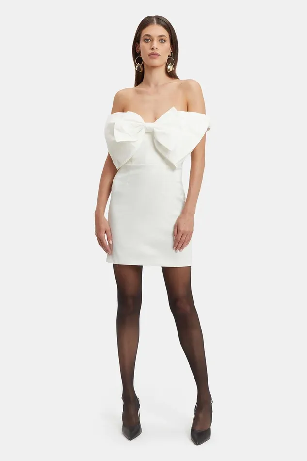 Bardot Party Dresses Mini Bow Dress In White 8211 Women Bardot Party Dresses Mini Bow Dress In White 8211 Women