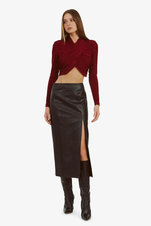 Bardot Skirts Dante Vegan Leather Midi Skirt In Black 8211 Women