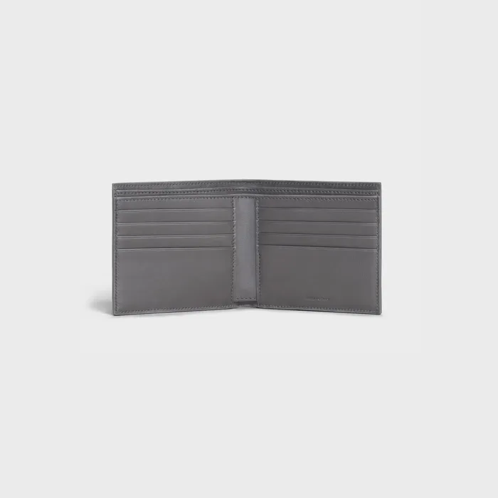 BiFold Wallet In Grained Calfskin Grey Men CELINE WALLETS