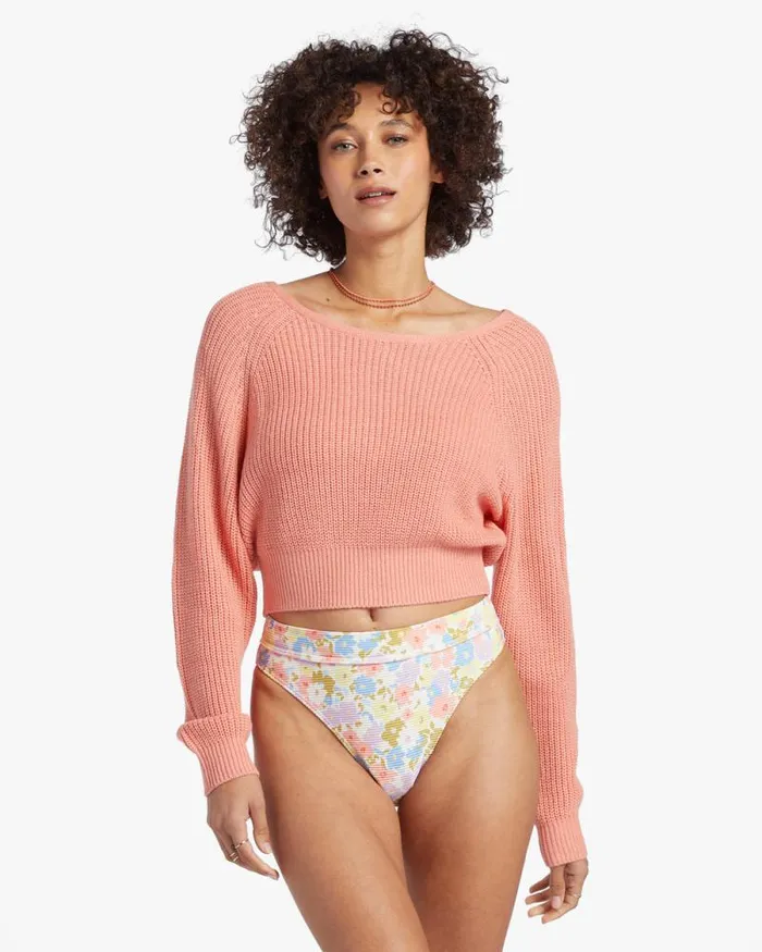 Billabong Sweaters Sun Soaked VNeck Sweater Sweet Peach 8211 Women