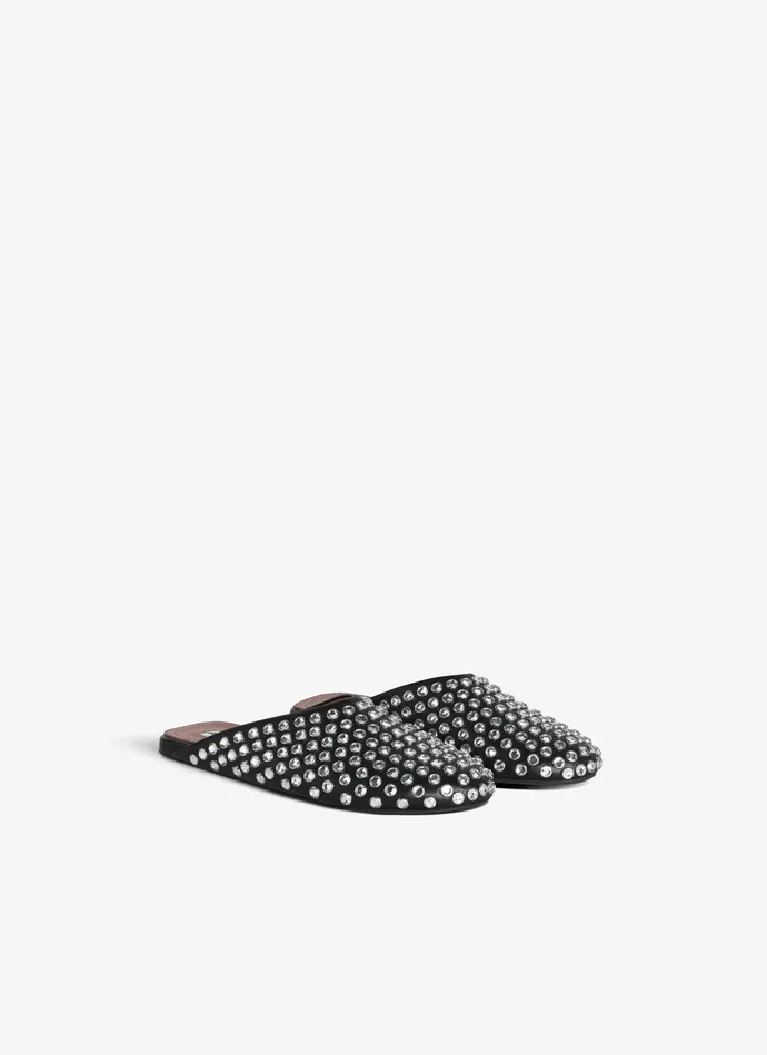 Black FLAT MULES IN STRASS LAMBSKIN Women Alaa Flat Shoes