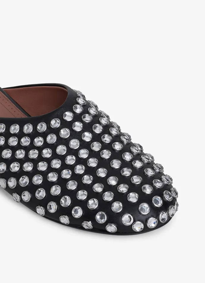 Black FLAT MULES IN STRASS LAMBSKIN Women Alaa Flat Shoes
