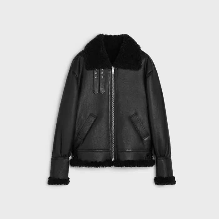 Bomber Jacket In Shearling Ultra Black Men CELINE LEATHER