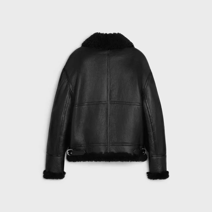 Bomber Jacket In Shearling Ultra Black Men CELINE LEATHER