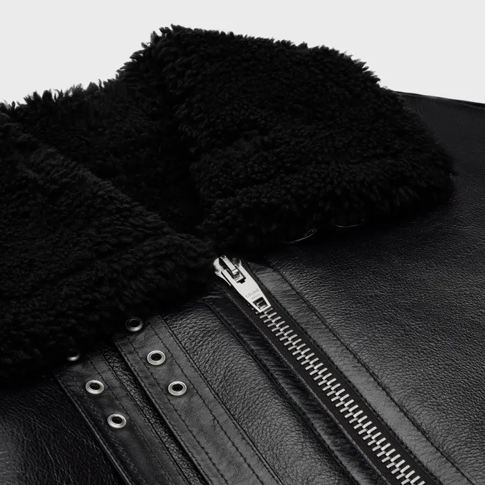 Bomber Jacket In Shearling Ultra Black Men CELINE LEATHER