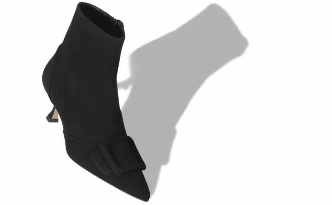 Boots Women Manolo Blahnik BAYLOWBlack Suede Buckle Detail Ankle Boots