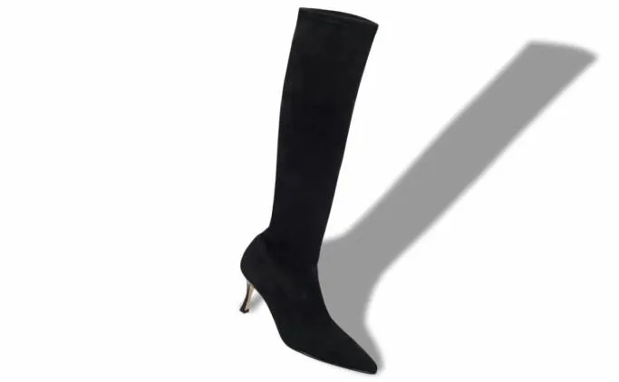 Boots Women Manolo Blahnik PASCALAREBlack Suede Knee High Boots