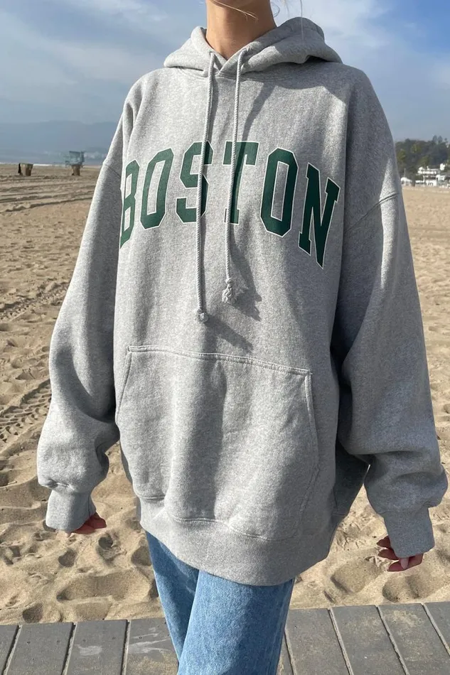 Brandy Melville Graphics Christy Boston Hoodie Heather Grey 8211 Women
