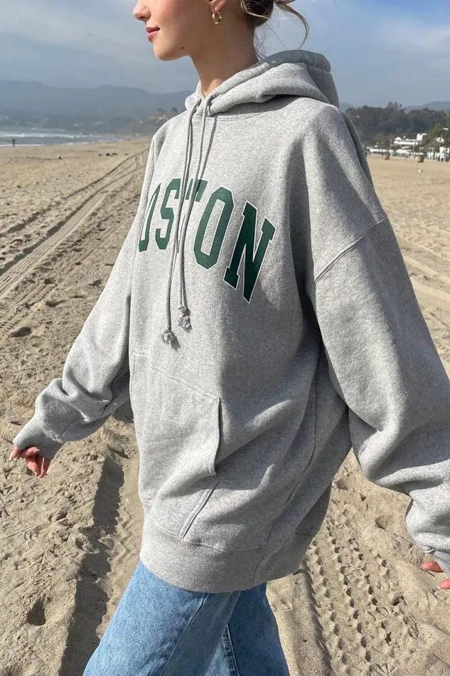 Brandy Melville Graphics Christy Boston Hoodie Heather Grey 8211 Women