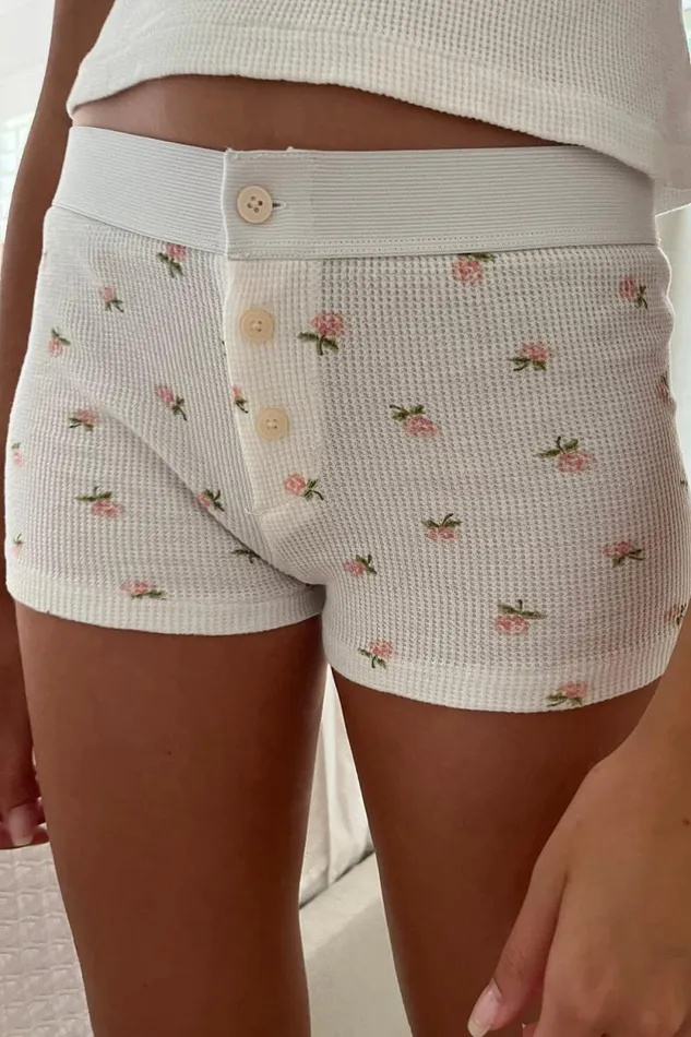 Brandy Melville Intimates Floral Waffle Boy Short Underwear White With Pink And Green Floral 8211 Women