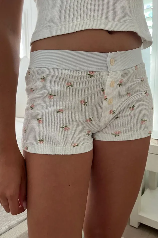 Brandy Melville Intimates Floral Waffle Boy Short Underwear White With Pink And Green Floral 8211 Women