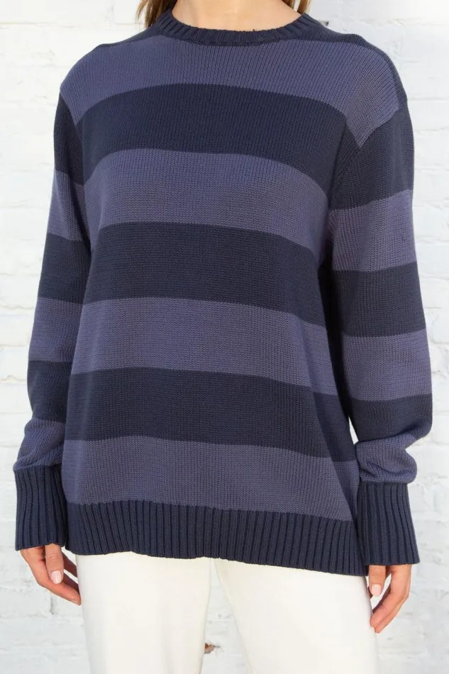 Brandy Melville Sweaters Brianna Cotton Thick Stripe Sweater Midnight Blue And Faded Blue Stripes 8211 Women