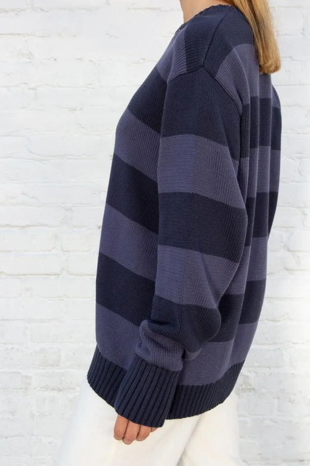 Brandy Melville Sweaters Brianna Cotton Thick Stripe Sweater Midnight Blue And Faded Blue Stripes 8211 Women
