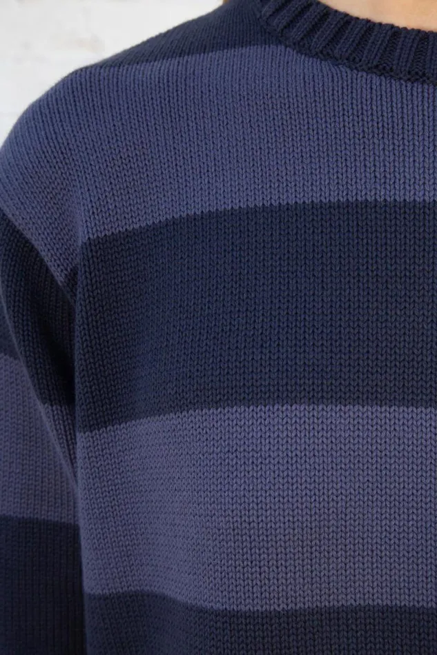 Brandy Melville Sweaters Brianna Cotton Thick Stripe Sweater Midnight Blue And Faded Blue Stripes 8211 Women