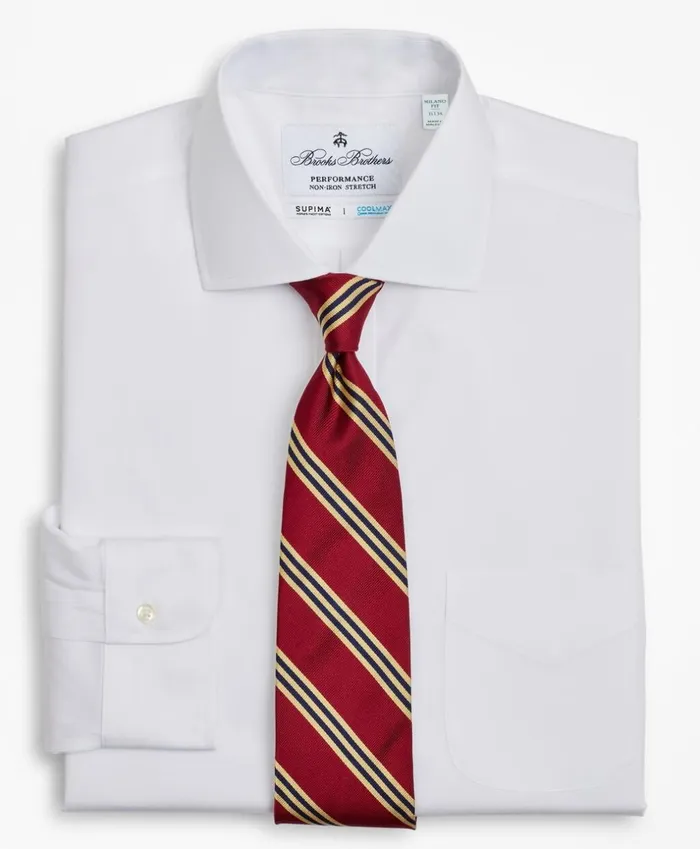 Brooks Brothers Dress Shirts Milano Slim Fit Dress Shirt Performance NonIron With COOLMAX English Spread Collar Broadcloth White 8211 Men