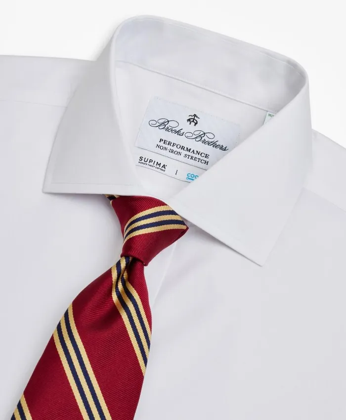 Brooks Brothers Dress Shirts Milano Slim Fit Dress Shirt Performance NonIron With COOLMAX English Spread Collar Broadcloth White 8211 Men