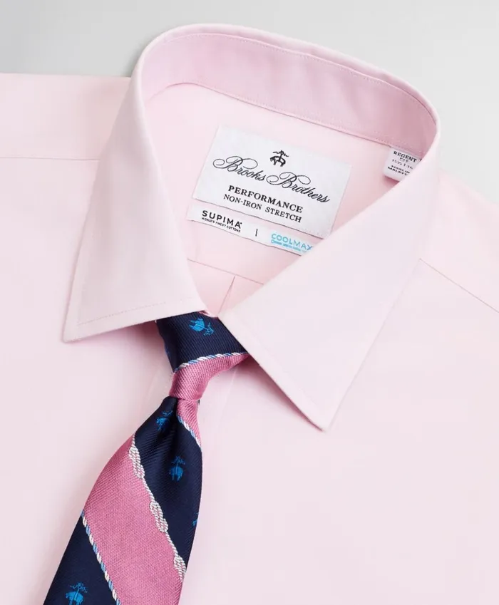 Brooks Brothers Dress Shirts Regent Fitted Dress Shirt Performance NonIron With COOLMAX Ainsley Collar Twill Pink 8211 Men