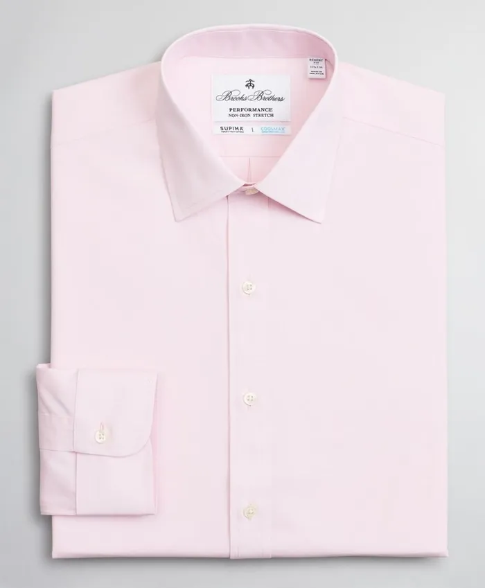 Brooks Brothers Dress Shirts Regent Fitted Dress Shirt Performance NonIron With COOLMAX Ainsley Collar Twill Pink 8211 Men