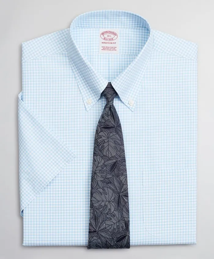 Brooks Brothers Dress Shirts Stretch Madison ClassicFit Dress Shirt NonIron Poplin ShortSleeve Gingham Light Blue 8211 Men Brooks Brothers Dress Shirts Stretch Madison ClassicFit Dress Shirt NonIron Poplin ShortSleeve Gingham Light Blue 8211 Men