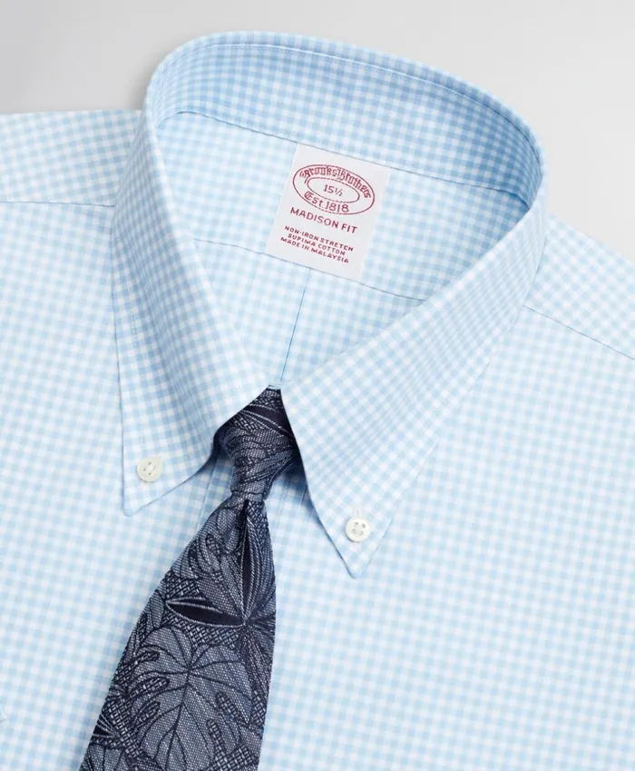 Brooks Brothers Dress Shirts Stretch Madison ClassicFit Dress Shirt NonIron Poplin ShortSleeve Gingham Light Blue 8211 Men Brooks Brothers Dress Shirts Stretch Madison ClassicFit Dress Shirt NonIron Poplin ShortSleeve Gingham Light Blue 8211 Men