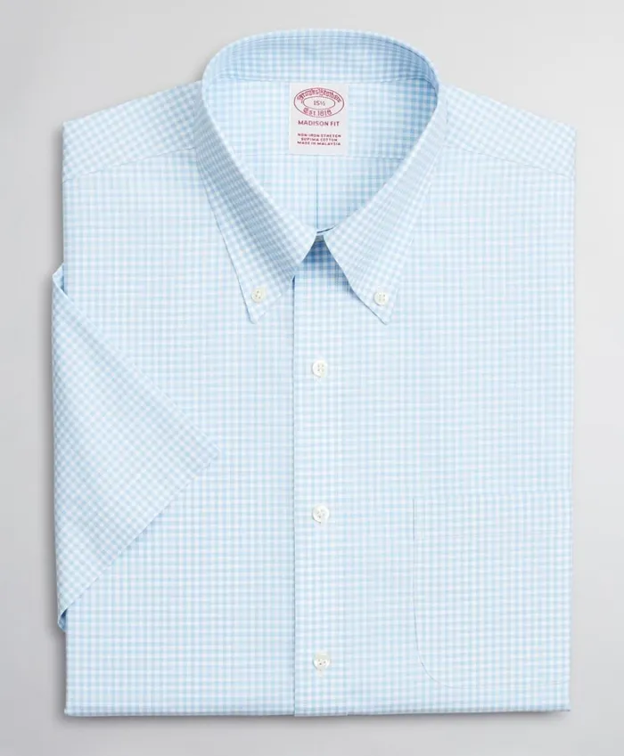 Brooks Brothers Dress Shirts Stretch Madison ClassicFit Dress Shirt NonIron Poplin ShortSleeve Gingham Light Blue 8211 Men Brooks Brothers Dress Shirts Stretch Madison ClassicFit Dress Shirt NonIron Poplin ShortSleeve Gingham Light Blue 8211 Men