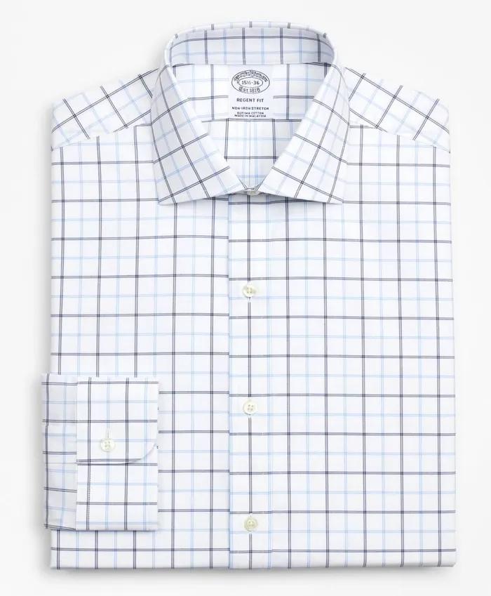 Brooks Brothers Dress Shirts Stretch Regent Fitted Dress Shirt NonIron Poplin English Collar DoubleGrid Check Blue 8211 Men Brooks Brothers Dress Shirts Stretch Regent Fitted Dress Shirt NonIron Poplin English Collar DoubleGrid Check Blue 8211 Men