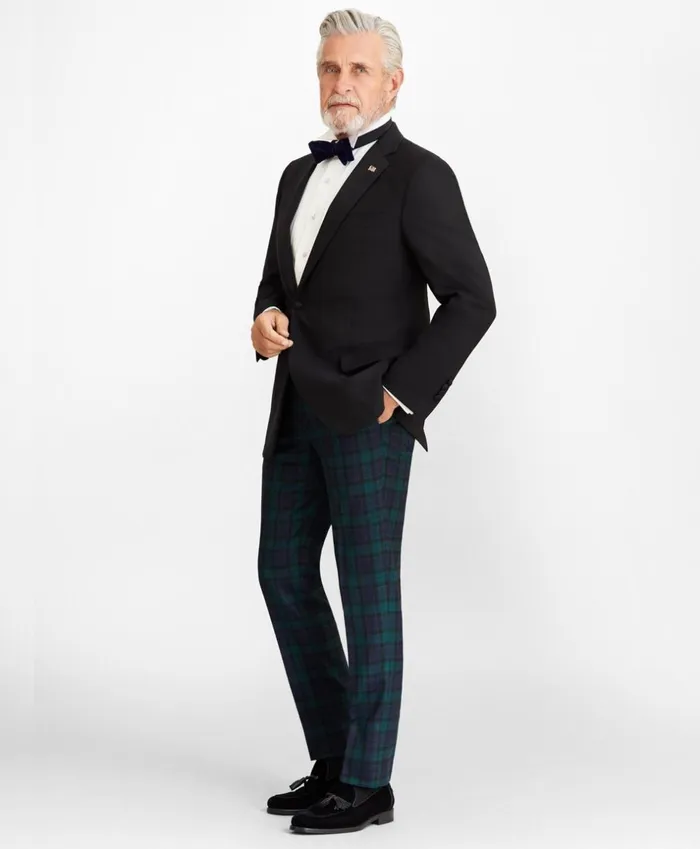 Brooks Brothers Dress Trousers Madison Fit Black Watch Wool Trousers Navygreen 8211 Men