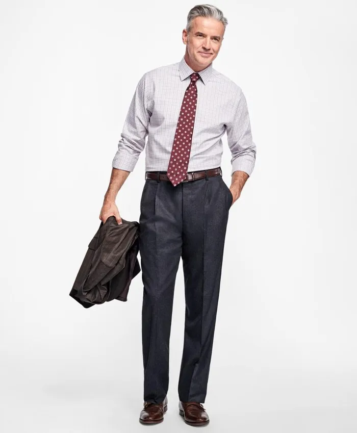 Brooks Brothers Dress Trousers Madison Fit PleatFront Stretch Flannel Trousers Charcoal 8211 Men