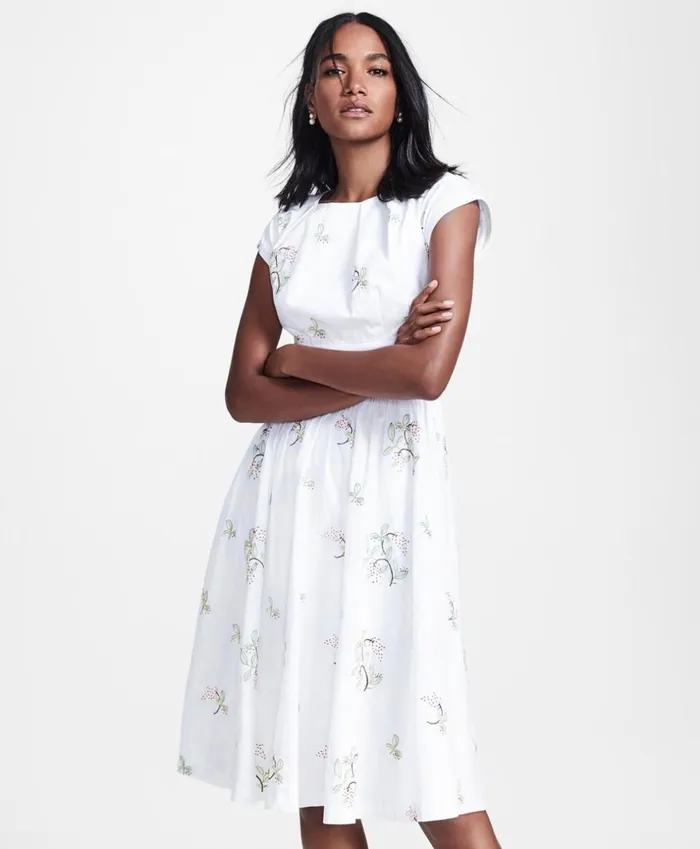 Brooks Brothers Dresses FloralEmbroidered Plaid Jacquard Cotton Dress White 8211 Women Brooks Brothers Dresses FloralEmbroidered Plaid Jacquard Cotton Dress White 8211 Women