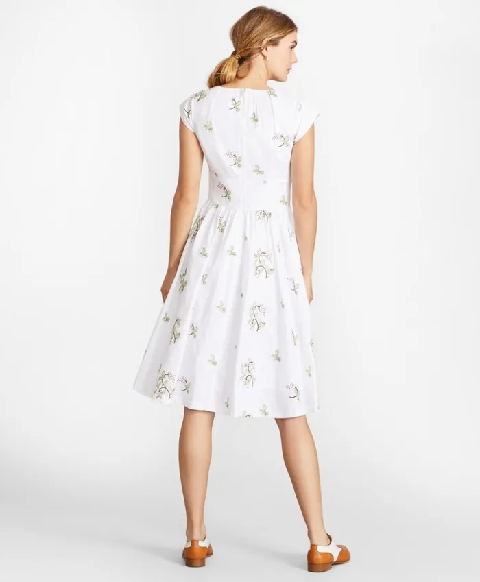 Brooks Brothers Dresses FloralEmbroidered Plaid Jacquard Cotton Dress White 8211 Women