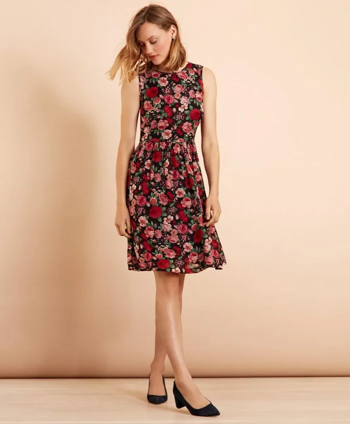 Brooks Brothers Dresses FloralPrint Chiffon Dress Navymulti 8211 Women