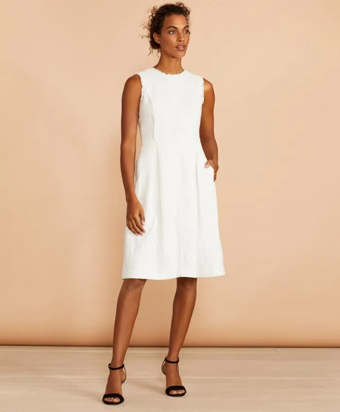 Brooks Brothers Dresses FringeTrimmed Boucle Dress White 8211 Women