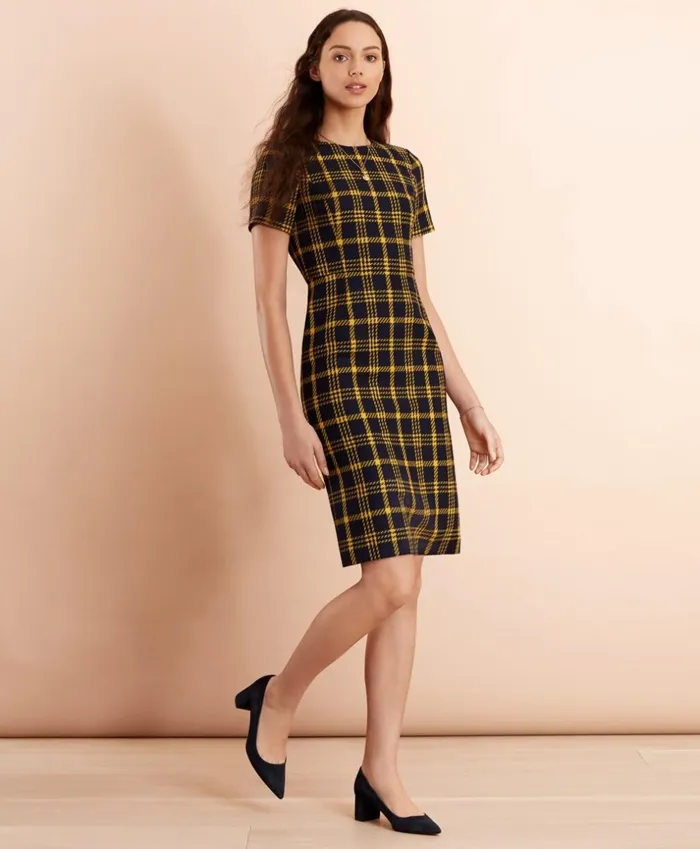 Brooks Brothers Dresses Plaid WoolBlend Sheath Dress Navy 8211 Women