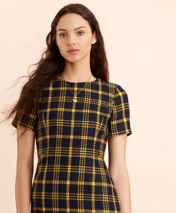 Brooks Brothers Dresses Plaid WoolBlend Sheath Dress Navy 8211 Women