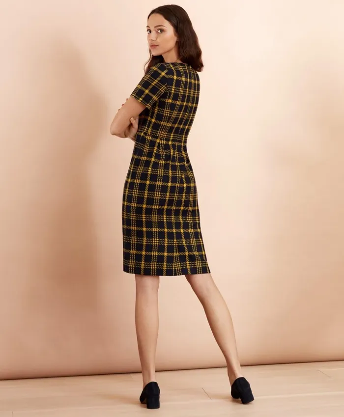 Brooks Brothers Dresses Plaid WoolBlend Sheath Dress Navy 8211 Women