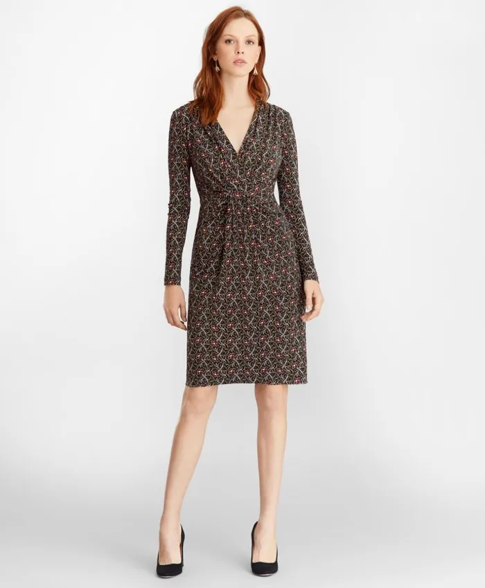 Brooks Brothers Dresses ViolettePrint Jersey Faux Wrap Dress Navy 8211 Women Brooks Brothers Dresses ViolettePrint Jersey Faux Wrap Dress Navy 8211 Women