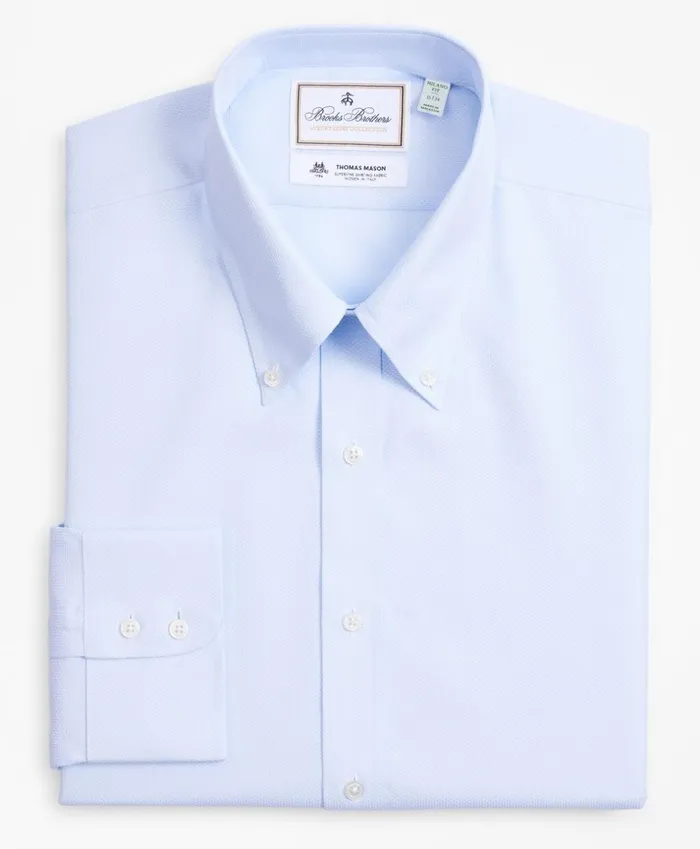 Brooks Brothers Luxury Shirts Luxury Collection Milano SlimFit Dress Shirt ButtonDown Collar Dobby Links Light Blue 8211 Men
