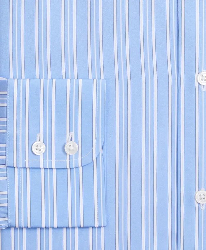 Brooks Brothers Luxury Shirts Luxury Collection Milano SlimFit Dress Shirt Franklin Spread Collar Ribbon Stripe Light Blue 8211 Men