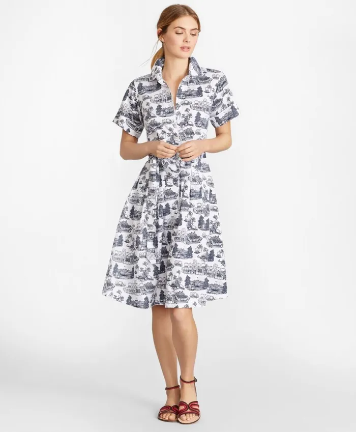 Brooks Brothers Petites Petite Toile Supima Cotton Sateen Shirt Dress Whitenavy 8211 Women