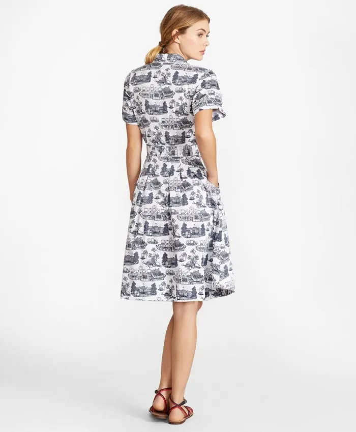Brooks Brothers Petites Petite Toile Supima Cotton Sateen Shirt Dress Whitenavy 8211 Women
