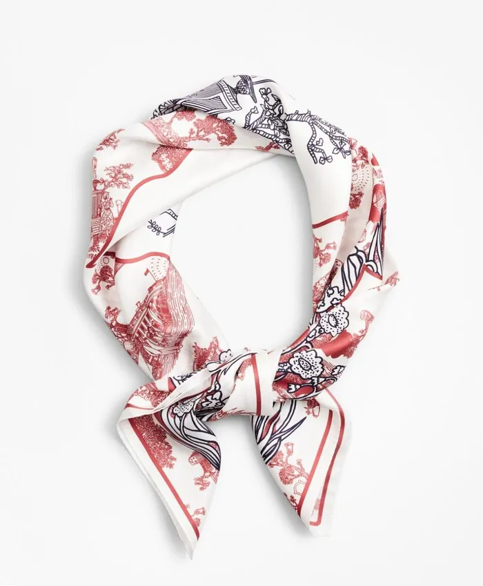 Brooks Brothers Scarves Hats and Gloves Toile Silk Square Scarf Whitemulti 8211 Women