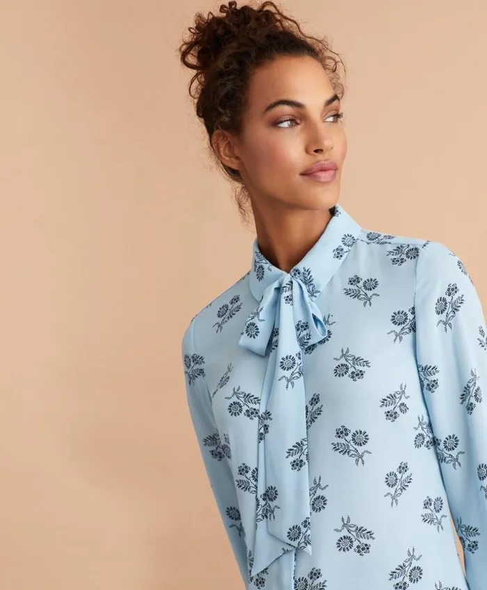 Brooks Brothers Shirts and Tops FloralPrint BowNeck Crepe Shirt Light Blue 8211 Women Brooks Brothers Shirts and Tops FloralPrint BowNeck Crepe Shirt Light Blue 8211 Women