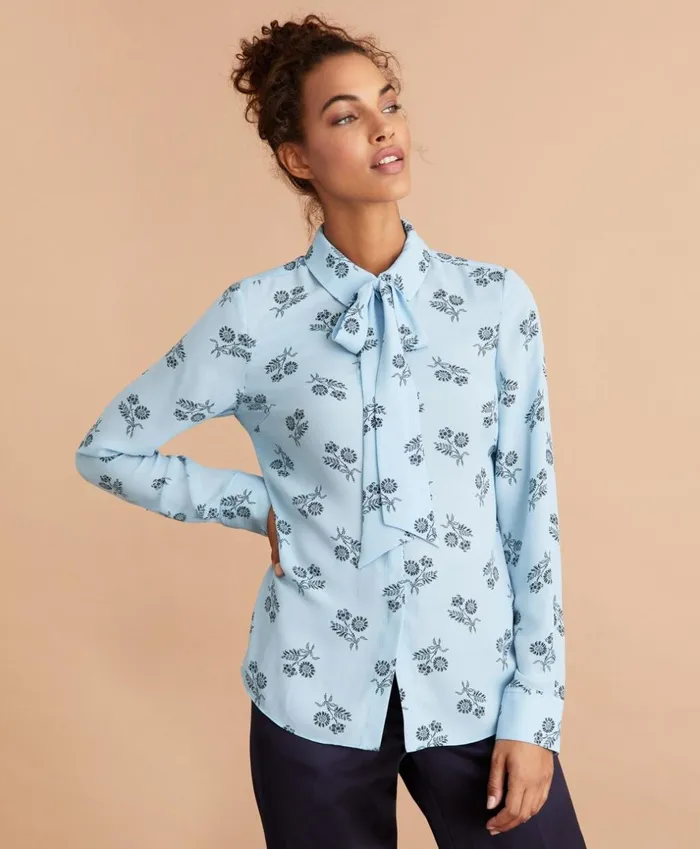 Brooks Brothers Shirts and Tops FloralPrint BowNeck Crepe Shirt Light Blue 8211 Women Brooks Brothers Shirts and Tops FloralPrint BowNeck Crepe Shirt Light Blue 8211 Women