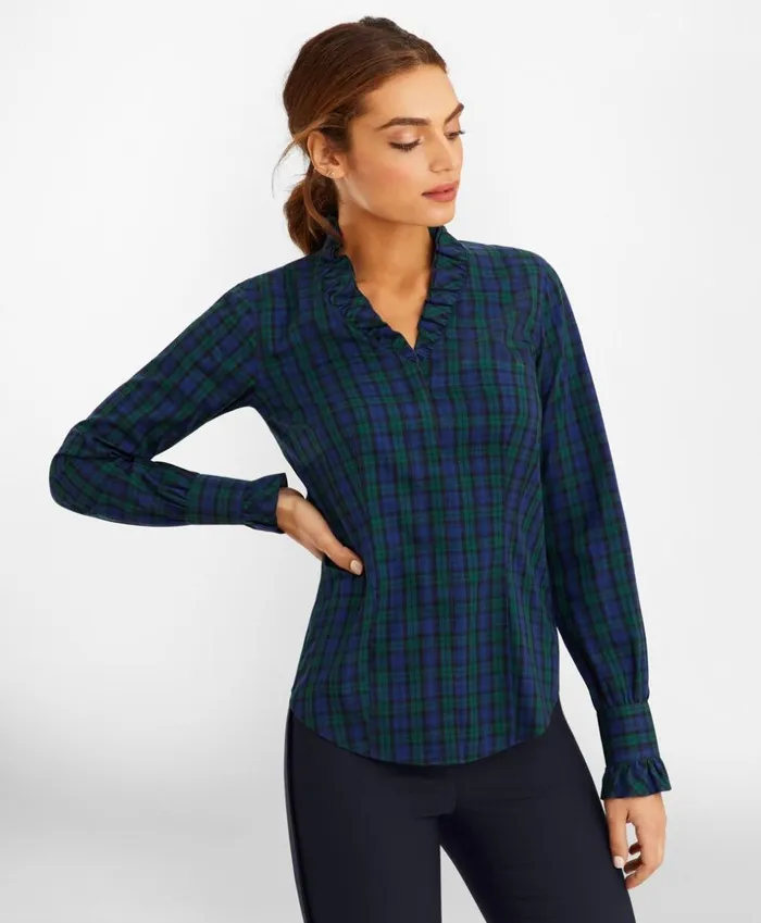 Brooks Brothers Shirts and Tops NonIron Black Watch Tartan Supima CottonBlend RuffleCollar Blouse Navygreen 8211 Women Brooks Brothers Shirts and Tops NonIron Black Watch Tartan Supima CottonBlend RuffleCollar Blouse Navygreen 8211 Women