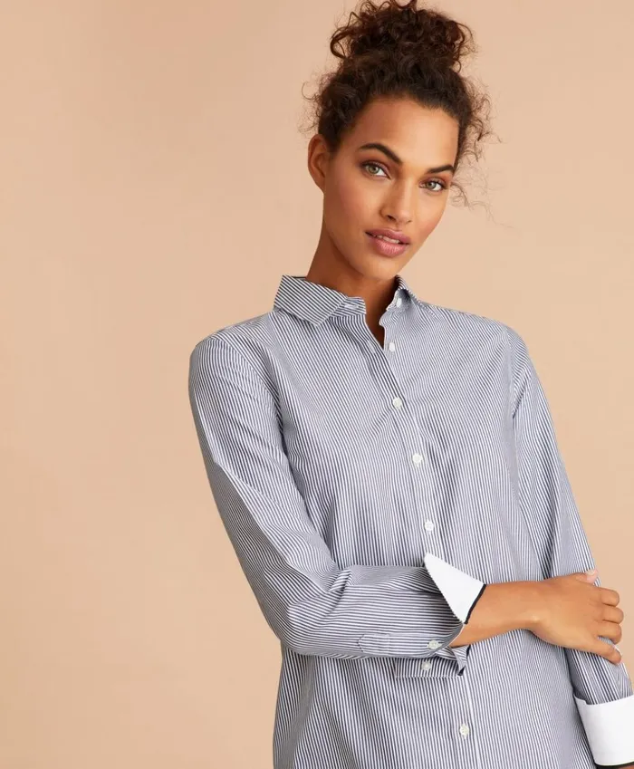 Brooks Brothers Shirts and Tops NonIron Striped Cotton Broadcloth Tunic Blue 8211 Women