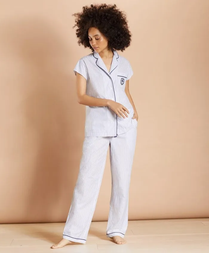 Brooks Brothers Sleepwear Striped Supima Cotton Poplin Pajamas Whiteblue 8211 Women