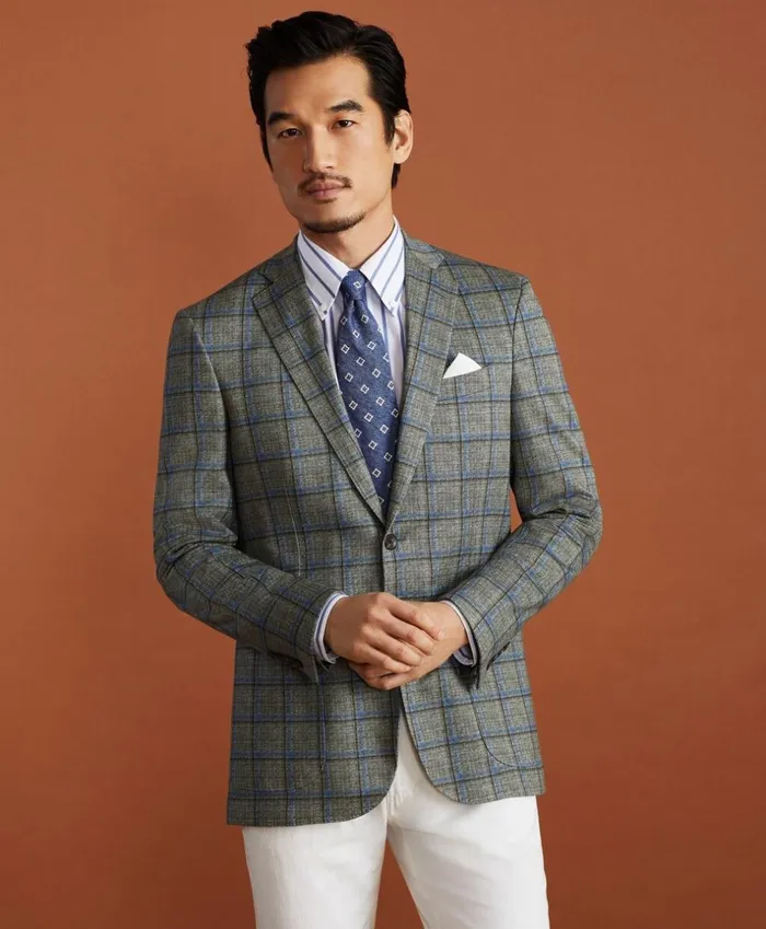 Brooks Brothers Sport Coats and Vests Golden Fleece LinenCotton Plaid Sport Coat Greenblue 8211 Men Brooks Brothers Sport Coats and Vests Golden Fleece LinenCotton Plaid Sport Coat Greenblue 8211 Men