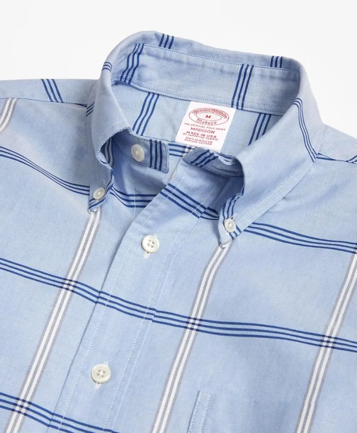 Brooks Brothers Sport Shirts Madison Fit Oxford BB1 Windowpane Sport Shirt Light Blue 8211 Men