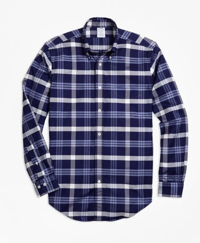 Brooks Brothers Sport Shirts Regent Fit Oxford BB10 Plaid Sport Shirt Navy 8211 Men Brooks Brothers Sport Shirts Regent Fit Oxford BB10 Plaid Sport Shirt Navy 8211 Men