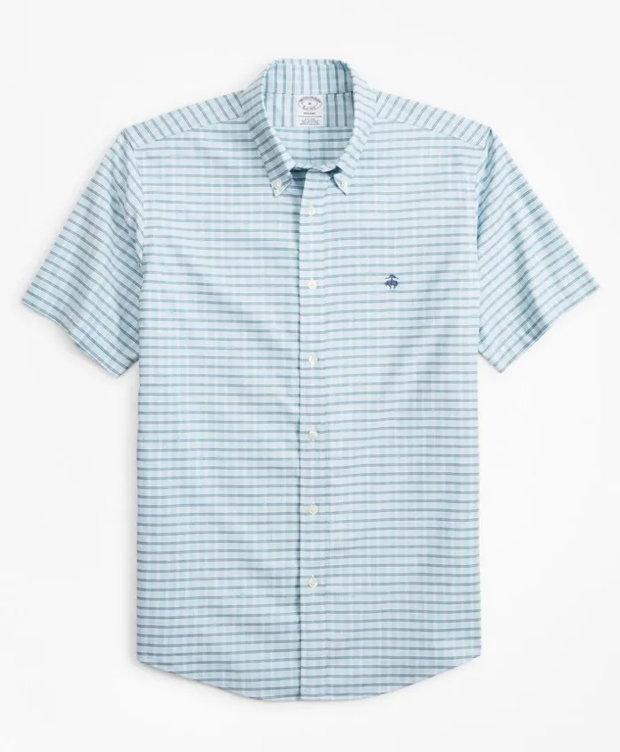 Brooks Brothers Sport Shirts Stretch Regent Fitted Sport Shirt NonIron ShortSleeve Check Blue 8211 Men Brooks Brothers Sport Shirts Stretch Regent Fitted Sport Shirt NonIron ShortSleeve Check Blue 8211 Men